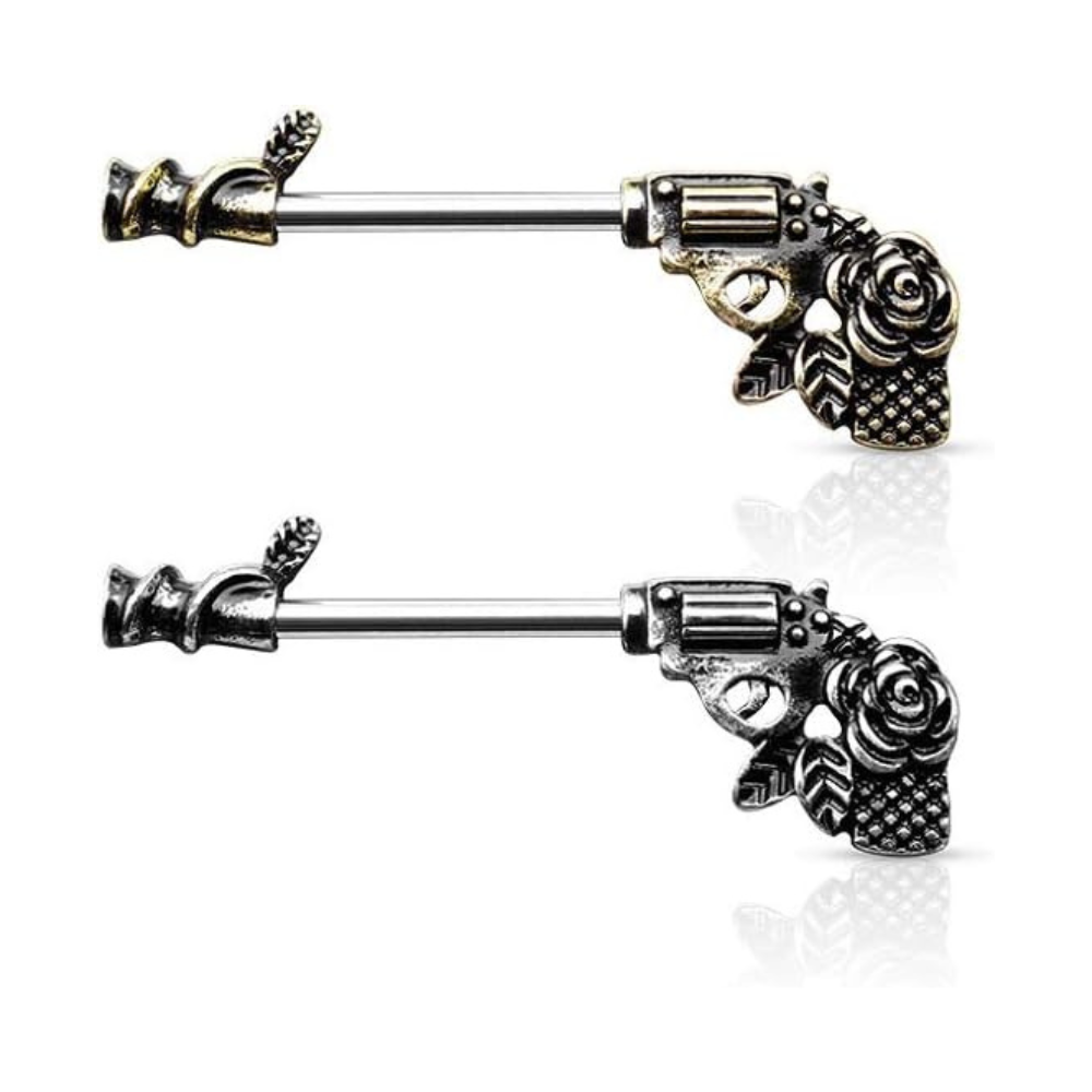 Pierced Owl - 14G Stainless Steel Rose Pistol Gun Nipple Barbells